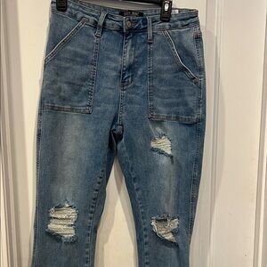 Judy Blue Distressed Blue Boyfriend Jeans